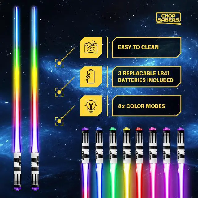 Alt view image 3 of 7 - LIGHTSABER CHOPSTICKs LIGHT UP STAR WARS LED Glowing Light Saber Chop Sticks REUSABLE Sushi Lightup Sabers Bright LEDs - 8 Color Modes - 2 Pairs