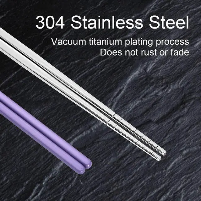 Alt view image 6 of 6 - Stainless Steel Chopsticks Reusable Multicolor Lightweight 304 Metal Chopsticks Dishwasher Safe - 5 Pairs (Purple)