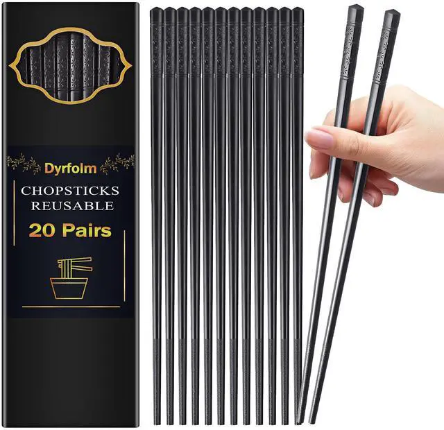 Main image of 20 Pairs Fiberglass Chopsticks, Reusable Non-Slip Chopsticks for Chinese & Japanese Food, Dishwasher Safe (9.4 inch Black)