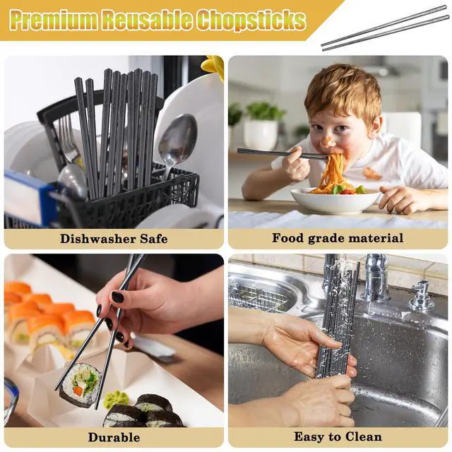 Alt view image 5 of 7 - 20 Pairs Fiberglass Chopsticks, Reusable Non-Slip Chopsticks for Chinese & Japanese Food, Dishwasher Safe (9.4 inch Black)