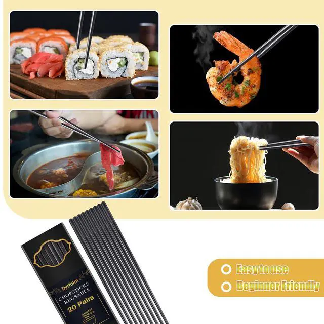 Alt view image 7 of 7 - 20 Pairs Fiberglass Chopsticks, Reusable Non-Slip Chopsticks for Chinese & Japanese Food, Dishwasher Safe (9.4 inch Black)