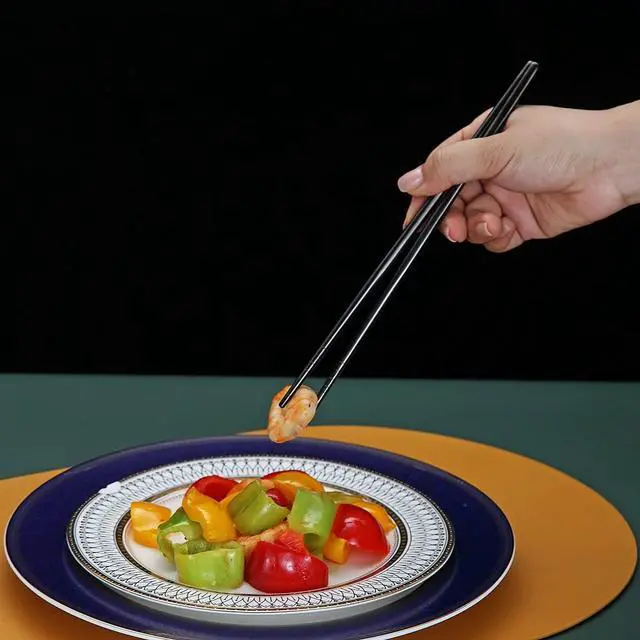 Alt view image 5 of 7 - 10 Pairs Reusable Chopsticks, Titanium Black Plating Stainless Steel Metal Chop Sticks, Japanese Chinese Korean Chopstick Dishwasher Safe, 8.9 Inch (Black / Chop sticks)