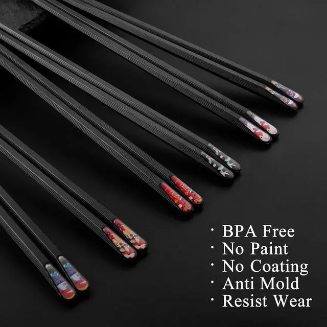 Alt view image 2 of 7 - 6 Pairs Fiberglass Chopsticks - Reusable Japanese Chopsticks Dishwasher Safe, Non-Slip Chop Sticks Multipack, 9.5 Inch