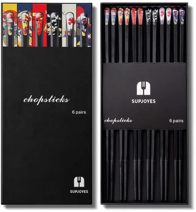 Main image of 6 Pairs Fiberglass Chopsticks - Reusable Japanese Chopsticks Dishwasher Safe, Non-Slip Chop Sticks Multipack, 9.5 Inch
