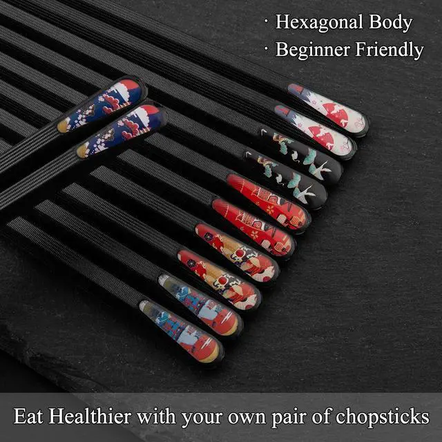 Alt view image 3 of 7 - 6 Pairs Fiberglass Chopsticks - Reusable Japanese Chopsticks Dishwasher Safe, Non-Slip Chop Sticks Multipack, 9.5 Inch