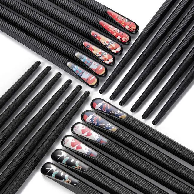 Alt view image 7 of 7 - 6 Pairs Fiberglass Chopsticks - Reusable Japanese Chopsticks Dishwasher Safe, Non-Slip Chop Sticks Multipack, 9.5 Inch