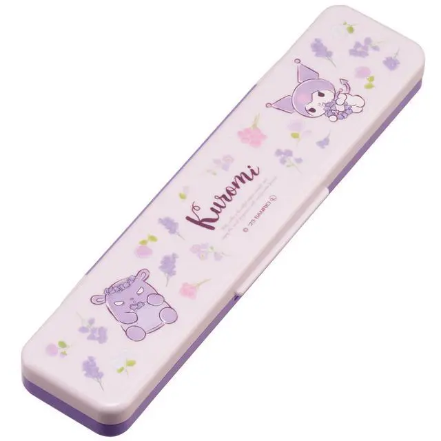 Alt view image 2 of 5 - Kuromi Utensil Set - Includes Reusable Chopstick and Spoon and Carrying Case - Authentic Japanese Design - Durable, Dishwasher Safe - Floral Wreath, Purple