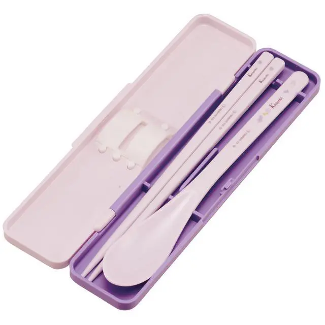 Alt view image 3 of 5 - Kuromi Utensil Set - Includes Reusable Chopstick and Spoon and Carrying Case - Authentic Japanese Design - Durable, Dishwasher Safe - Floral Wreath, Purple