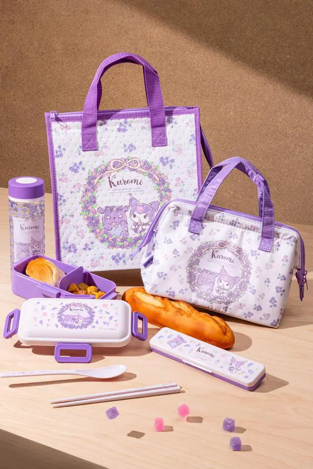 Alt view image 5 of 5 - Kuromi Utensil Set - Includes Reusable Chopstick and Spoon and Carrying Case - Authentic Japanese Design - Durable, Dishwasher Safe - Floral Wreath, Purple