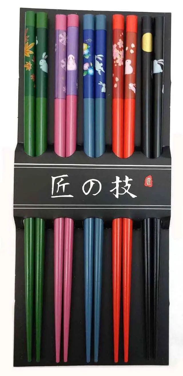 Alt view image 6 of 6 - 3644, Bamboo Chopsticks Reusable Japanese Chinese Korean Chopsticks Set Wood Chop Sticks Hair Sticks 5 Pair Gift Set Dishwasher Safe, 9 inch, 4 Packs