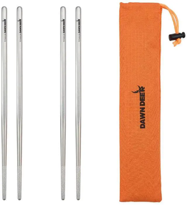 Main image of Titanium Chopsticks 2 Pairs with Carrying Case - 21cm Ultralight 14g Each, Hollow Design, Square Top Non-Roll, Laser Engraved Anti-Slip Tip, Sandblasted Finish, Reusable Camping Travel Utensils