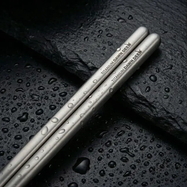 Alt view image 3 of 3 - Titanium Chopsticks 2 Pairs with Carrying Case - 21cm Ultralight 14g Each, Hollow Design, Square Top Non-Roll, Laser Engraved Anti-Slip Tip, Sandblasted Finish, Reusable Camping Travel Utensils