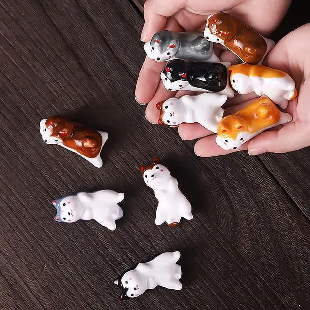 Alt view image 2 of 7 - 10 Pcs Cute Lucky Cat Chopsticks Holder Japanese Style Ceramic Cat Chopstick Rest Set Dinner Spoon Stand Knife Fork Holder (Dog)