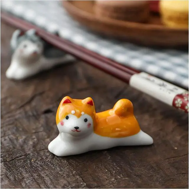 Alt view image 5 of 7 - 10 Pcs Cute Lucky Cat Chopsticks Holder Japanese Style Ceramic Cat Chopstick Rest Set Dinner Spoon Stand Knife Fork Holder (Dog)