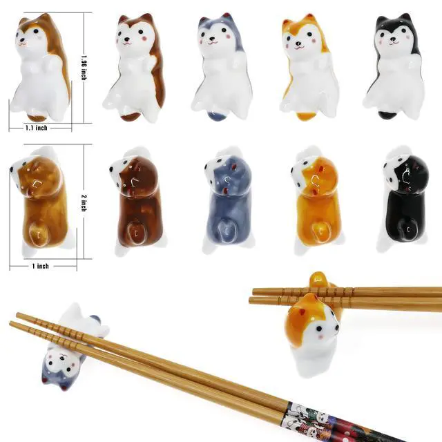Alt view image 3 of 7 - 10 Pcs Cute Lucky Cat Chopsticks Holder Japanese Style Ceramic Cat Chopstick Rest Set Dinner Spoon Stand Knife Fork Holder (Dog)