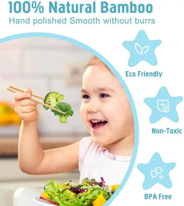 Alt view image 3 of 6 - 5 Pairs Kids Short Chopsticks 7inch Bamboo Reusable Training Chop Sticks for Beginners
