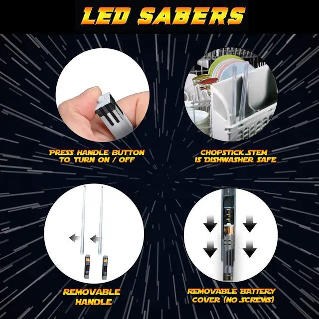 Alt view image 5 of 7 - LIGHTSABER CHOPSTICKS LIGHT UP STAR WARS LED Glowing Light Saber Chop Sticks REUSABLE Sushi Lightup Sabers - Removable Handle Dishwasher Safe - Premium GIFT BOX & CARRY CASE Included - BLUE 1 PAIR