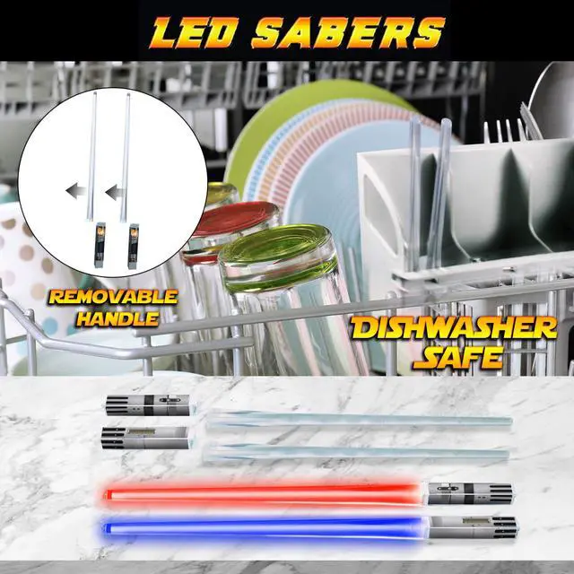Alt view image 6 of 7 - LIGHTSABER CHOPSTICKS LIGHT UP STAR WARS LED Glowing Light Saber Chop Sticks REUSABLE Sushi Lightup Sabers - Removable Handle Dishwasher Safe - Premium GIFT BOX & CARRY CASE Included - BLUE 1 PAIR