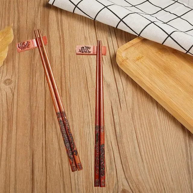 Alt view image 2 of 7 - Chinese Reusable Chopsticks, Dragon and Phoenix Chopstick Set, Chinese Style Wooden Chop sticks Gift Set 2 Pairs