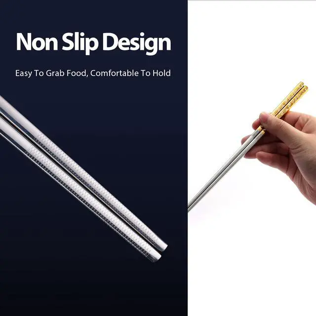 Alt view image 4 of 6 - Tiger Chopsticks Metal Chopsticks Reusable Designed In Korea Japanese Style Stainless Steel 316 18/10 Non-Slip Dishwasher Safe Laser Etched (Gold - 2 Pairs)