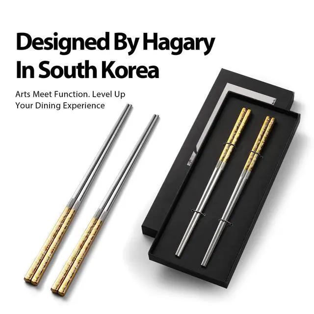 Alt view image 6 of 6 - Tiger Chopsticks Metal Chopsticks Reusable Designed In Korea Japanese Style Stainless Steel 316 18/10 Non-Slip Dishwasher Safe Laser Etched (Gold - 2 Pairs)