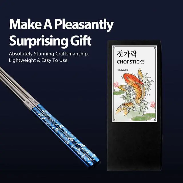Alt view image 4 of 7 - Carp Reusable Chopsticks Square Metal Stainless Steel 316 18/10 Non-Slip Dishwasher Safe Designed In Korea Japanese Style (Blue - 2 Pairs)