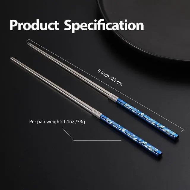 Alt view image 6 of 7 - Carp Reusable Chopsticks Square Metal Stainless Steel 316 18/10 Non-Slip Dishwasher Safe Designed In Korea Japanese Style (Blue - 2 Pairs)