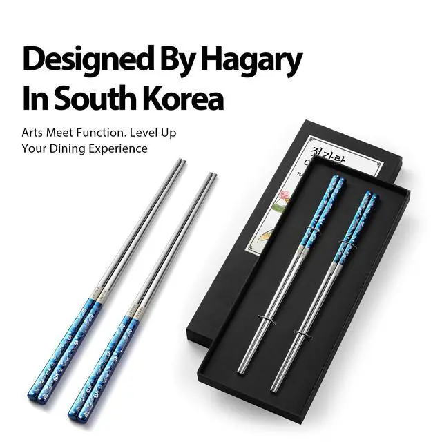 Alt view image 7 of 7 - Carp Reusable Chopsticks Square Metal Stainless Steel 316 18/10 Non-Slip Dishwasher Safe Designed In Korea Japanese Style (Blue - 2 Pairs)