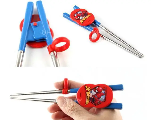 Alt view image 4 of 5 - Super Hero Spider Stainless Steel Training Chopsticks, Finger Ring Can Be Moved for Right or Left Handed, Made in Korea (A), 6.7in
