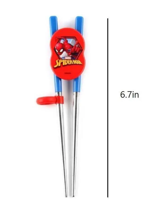 Alt view image 5 of 5 - Super Hero Spider Stainless Steel Training Chopsticks, Finger Ring Can Be Moved for Right or Left Handed, Made in Korea (A), 6.7in