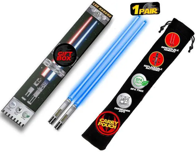 Main image of LIGHTSABER CHOPSTICKS LIGHT UP STAR WARS LED Glowing Light Saber Chop Sticks REUSABLE Sushi Lightup Sabers - Removable Handle Dishwasher Safe - Premium GIFT BOX & CARRY CASE Included - BLUE 1 PAIR
