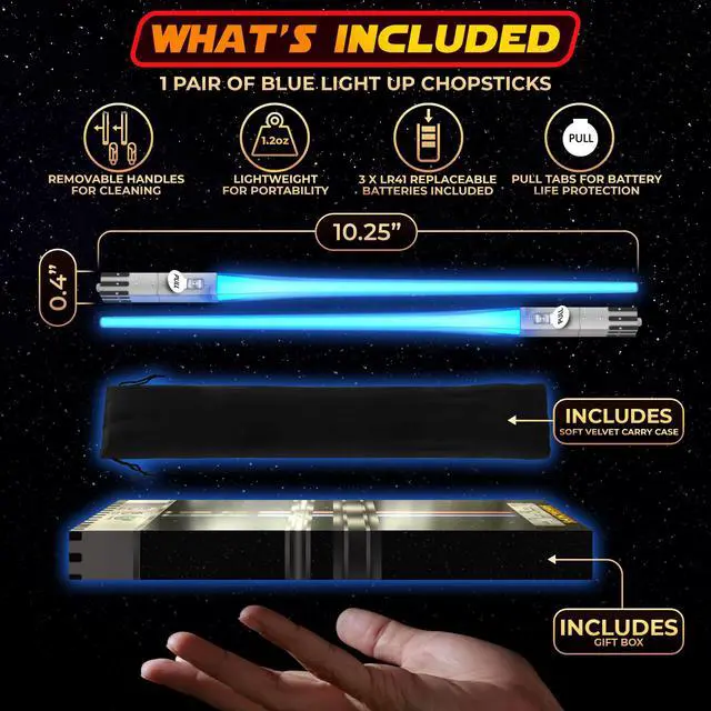 Alt view image 4 of 7 - LIGHTSABER CHOPSTICKS LIGHT UP STAR WARS LED Glowing Light Saber Chop Sticks REUSABLE Sushi Lightup Sabers - Removable Handle Dishwasher Safe - Premium GIFT BOX & CARRY CASE Included - BLUE 1 PAIR