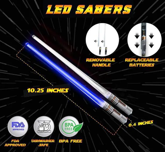 Alt view image 7 of 7 - LIGHTSABER CHOPSTICKS LIGHT UP STAR WARS LED Glowing Light Saber Chop Sticks REUSABLE Sushi Lightup Sabers - Removable Handle Dishwasher Safe - Premium GIFT BOX & CARRY CASE Included - BLUE 1 PAIR