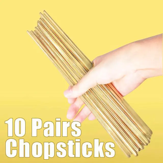 Alt view image 2 of 7 - 10 Pairs Stainless Steel Chopsticks Reusable,Metal Reusable Chopsticks,9 Inch(Gold Chop sticks reusable dishwasher safe