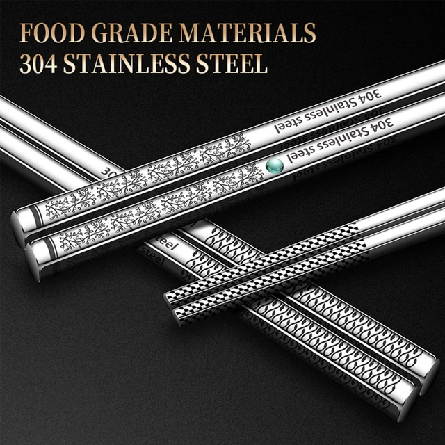 Alt view image 5 of 7 - Metal Chopsticks Reusable 316 Stainless Steel Chopsticks Multipack Dishwasher Safe Chop Sticks Square Fancy Laser Engraved Non-slip Korean Chopstick for Cooking Eating 9.45 Inches 5 Pairs Gift SetS