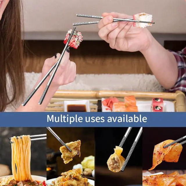 Alt view image 7 of 7 - Metal Chopsticks Reusable 316 Stainless Steel Chopsticks Multipack Dishwasher Safe Chop Sticks Square Fancy Laser Engraved Non-slip Korean Chopstick for Cooking Eating 9.45 Inches 5 Pairs Gift SetS