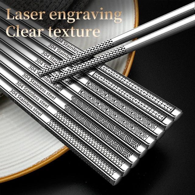 Alt view image 6 of 7 - Metal Chopsticks Reusable 316 Stainless Steel Chopsticks Multipack Dishwasher Safe Chop Sticks Square Fancy Laser Engraved Non-slip Korean Chopstick for Cooking Eating 9.45 Inches 5 Pairs Gift SetS