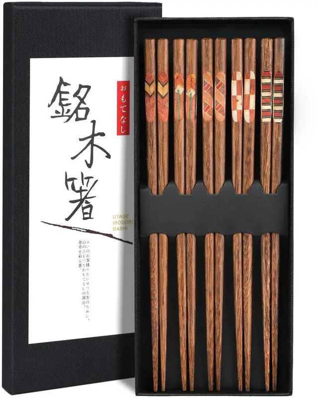 Main image of 5 Pairs Wooden Chopsticks Reusable Japanese Hardwood Chop Sticks