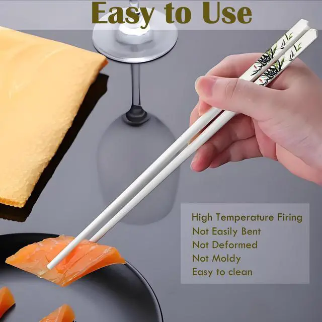 Alt view image 3 of 7 - Porcelain Chopsticks, Green Bamboo,2 Pairs with Ceramic Holder