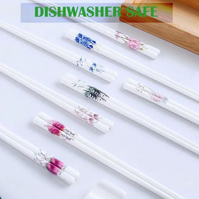 Alt view image 7 of 7 - Porcelain Chopsticks, Green Bamboo,2 Pairs with Ceramic Holder