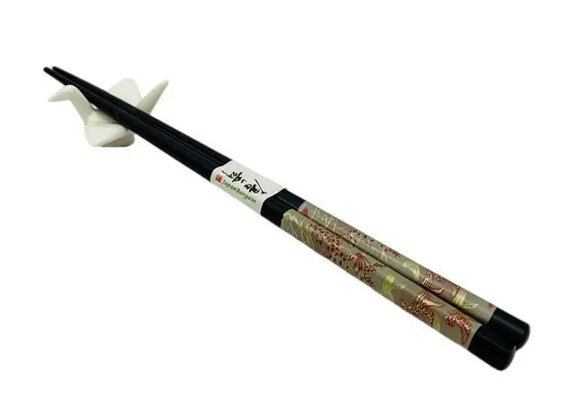 Alt view image 3 of 7 - Chopsticks Gift Set 5 Pairs Reusable Black Bamboo Chopsticks with 5 Porcelain Crane Chopstick Rests, 9 Long, Dishwasher Safe, Elegant Gift Box Included