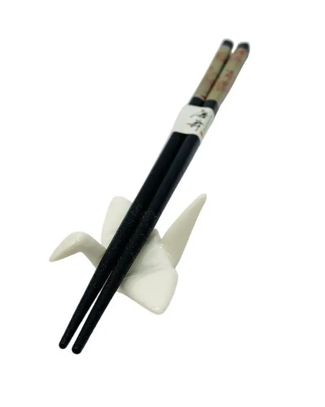 Alt view image 4 of 7 - Chopsticks Gift Set 5 Pairs Reusable Black Bamboo Chopsticks with 5 Porcelain Crane Chopstick Rests, 9 Long, Dishwasher Safe, Elegant Gift Box Included