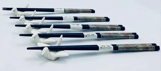 Alt view image 5 of 7 - Chopsticks Gift Set 5 Pairs Reusable Black Bamboo Chopsticks with 5 Porcelain Crane Chopstick Rests, 9 Long, Dishwasher Safe, Elegant Gift Box Included