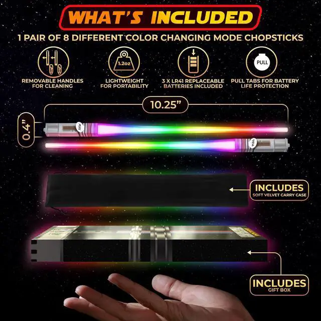 Alt view image 4 of 7 - LIGHTSABER CHOPSTICKS LIGHT UP STAR WARS LED Glowing Light Saber Chop Sticks REUSABLE Sushi Lightup Removable Handle Dishwasher Safe 8 Color Modes 1 Pair