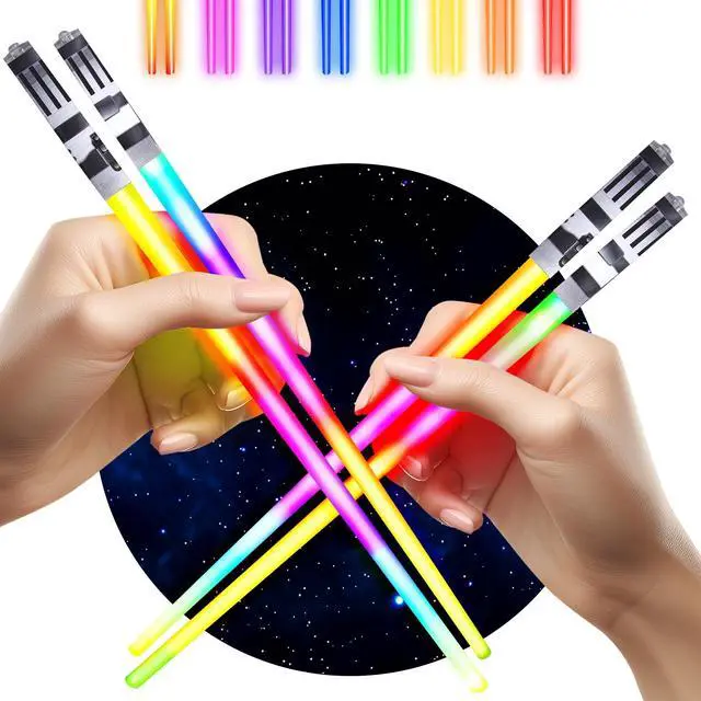 Main image of LIGHTSABER CHOPSTICKs LIGHT UP STAR WARS LED Glowing Light Saber Chop Sticks REUSABLE Sushi Lightup Sabers Bright LEDs - 8 Color Modes - 2 Pairs