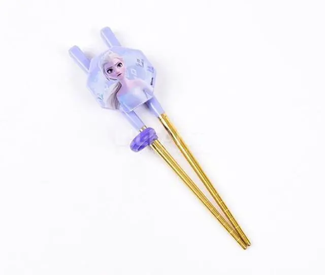 Alt view image 4 of 4 - Frozen Elsa Princess Titanium Stainless Steel Training Chopsticks, Finger Ring Can Be Moved for Right or Left Handed, Made in Korea