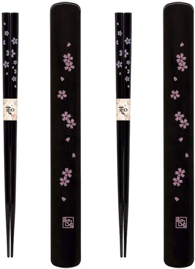 Main image of 3643, Portable Chopsticks with Case Reusable Chinese Korean Japanese Bamboo Travel Chop Sticks Utensil Dishwasher Safe Made in Japan, Sakura Pattern, Set of 2