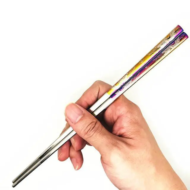 Alt view image 6 of 6 - 2Pairs Metal Chopsticks Reusable Dishwasher Safe Dragon Phoenix