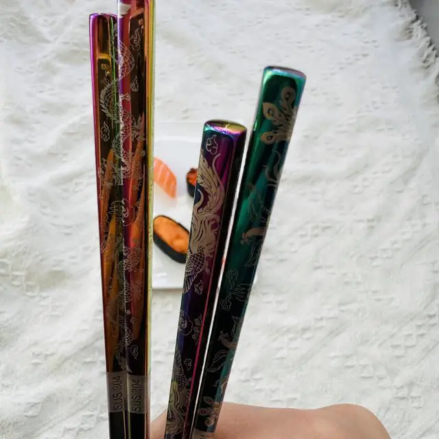 Alt view image 4 of 6 - 2Pairs Metal Chopsticks Reusable Dishwasher Safe Dragon Phoenix