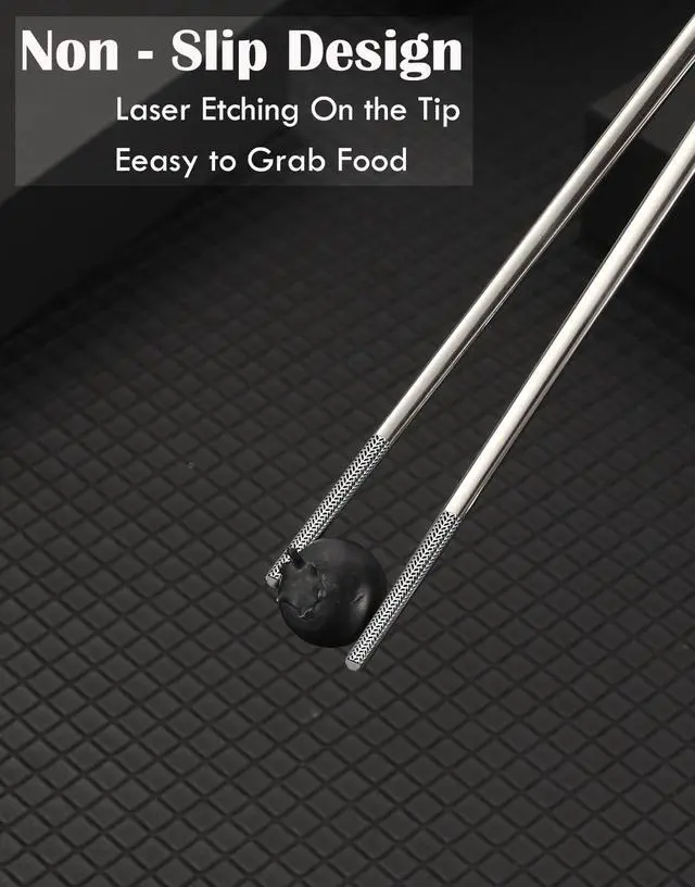 Alt view image 4 of 7 - Metal Chopsticks 5 Pairs Stainless Steel Chopsticks Reusable Dishwasher Safe Square Lightweight Non-Slip Chop Sticks (Mixed Pattern)